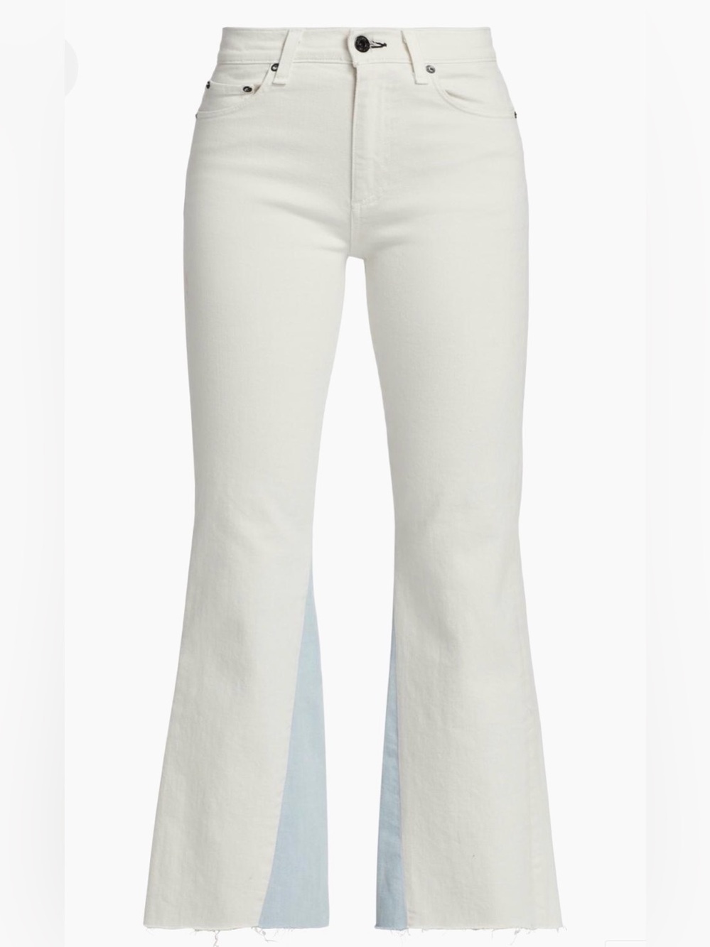 ASKK NY The Geek Cropped Flare Two-Tone Jeans Ivory NWT 29